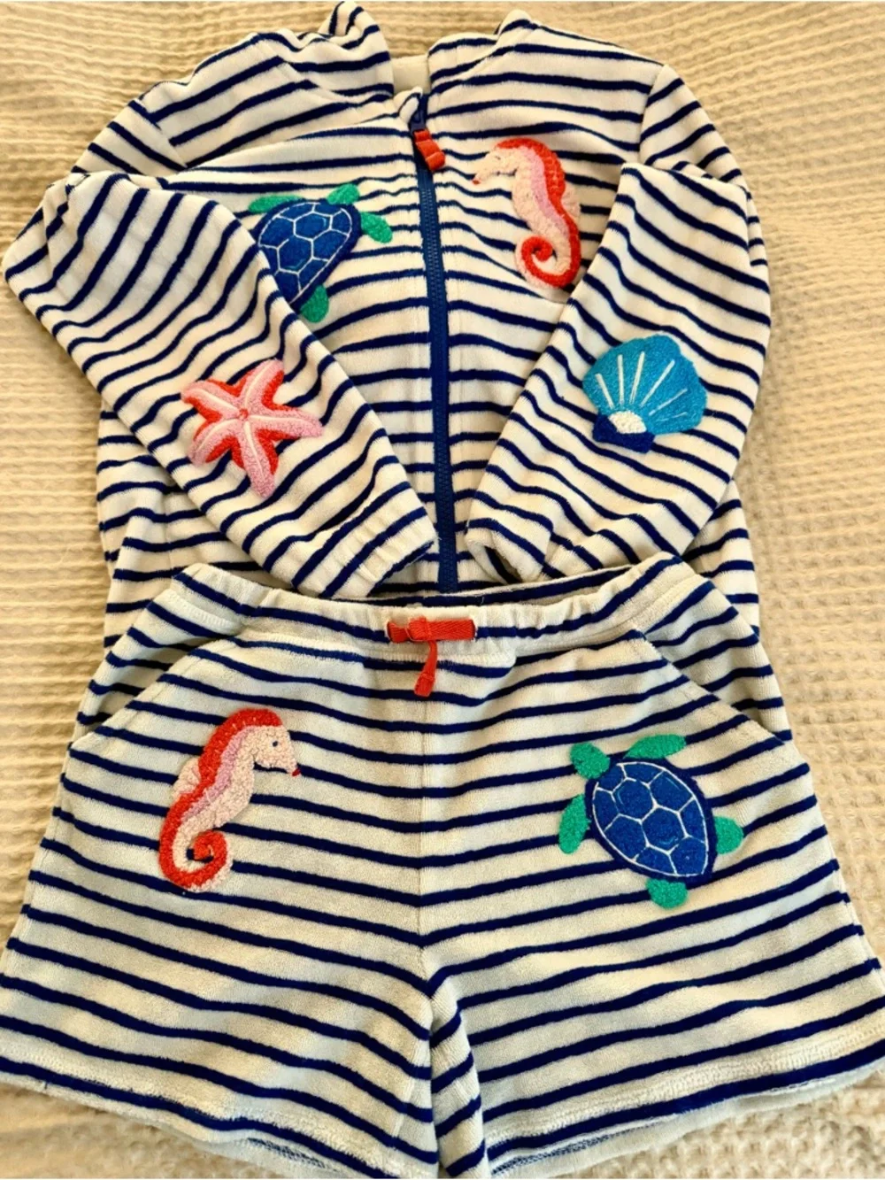 Mini Boden Kids' Sea Creature Embroidered Terry Cloth Set Size 7/8 - Picture 1 of 11